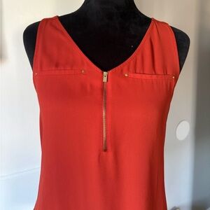 Express Sleeveless V-Neck Rust Burnt Orange Zipper Front Tank